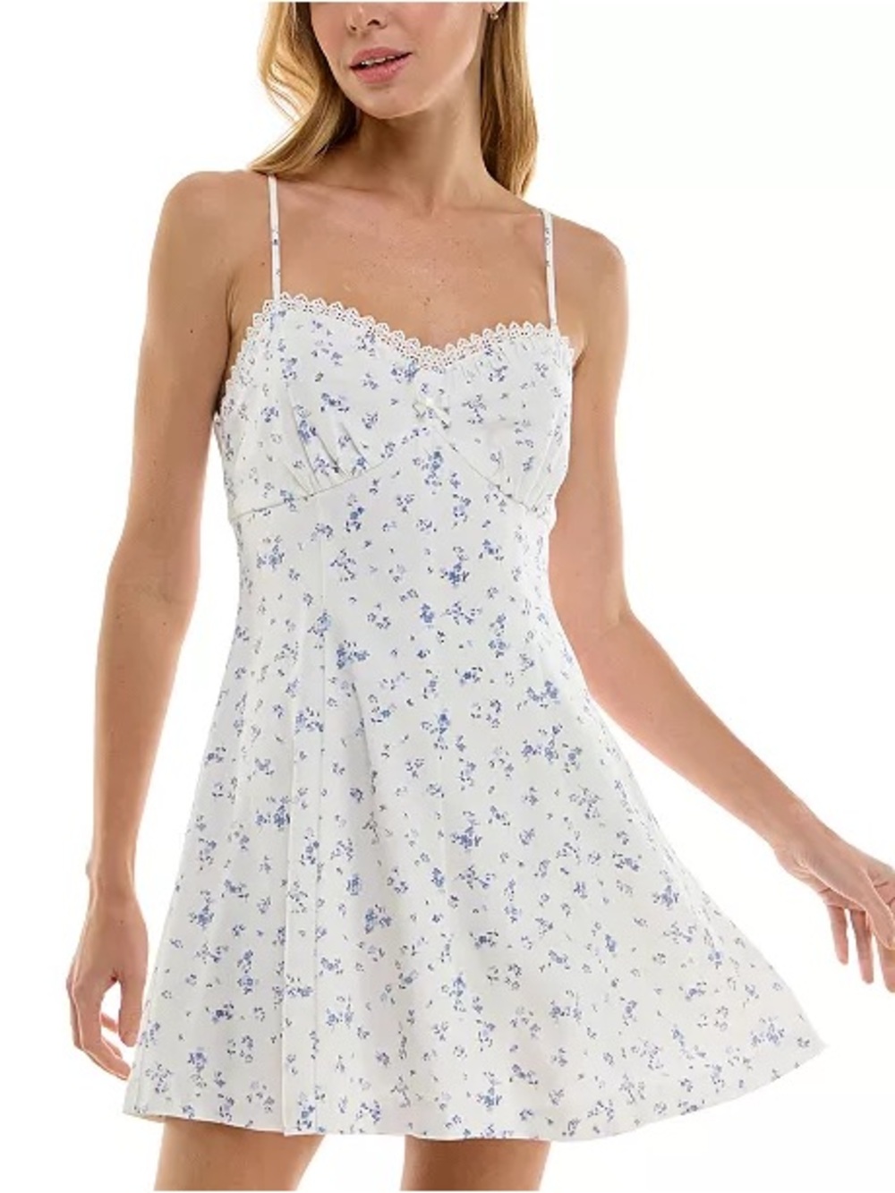 “Ditsy” Floral Sweetheart-Neck Mini Dress - Picture 12 of 12